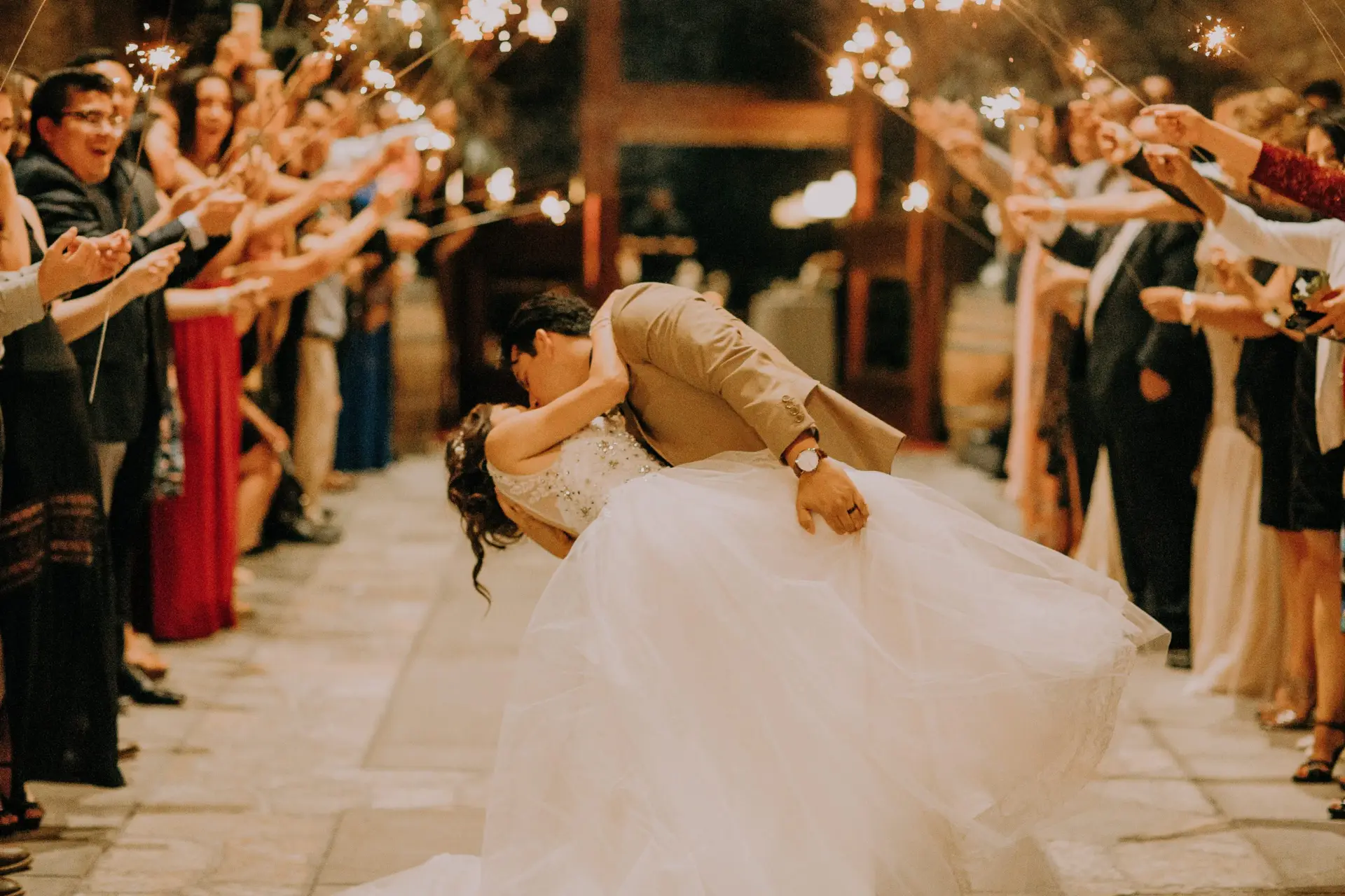 couples headed to wedding reception with wedding music